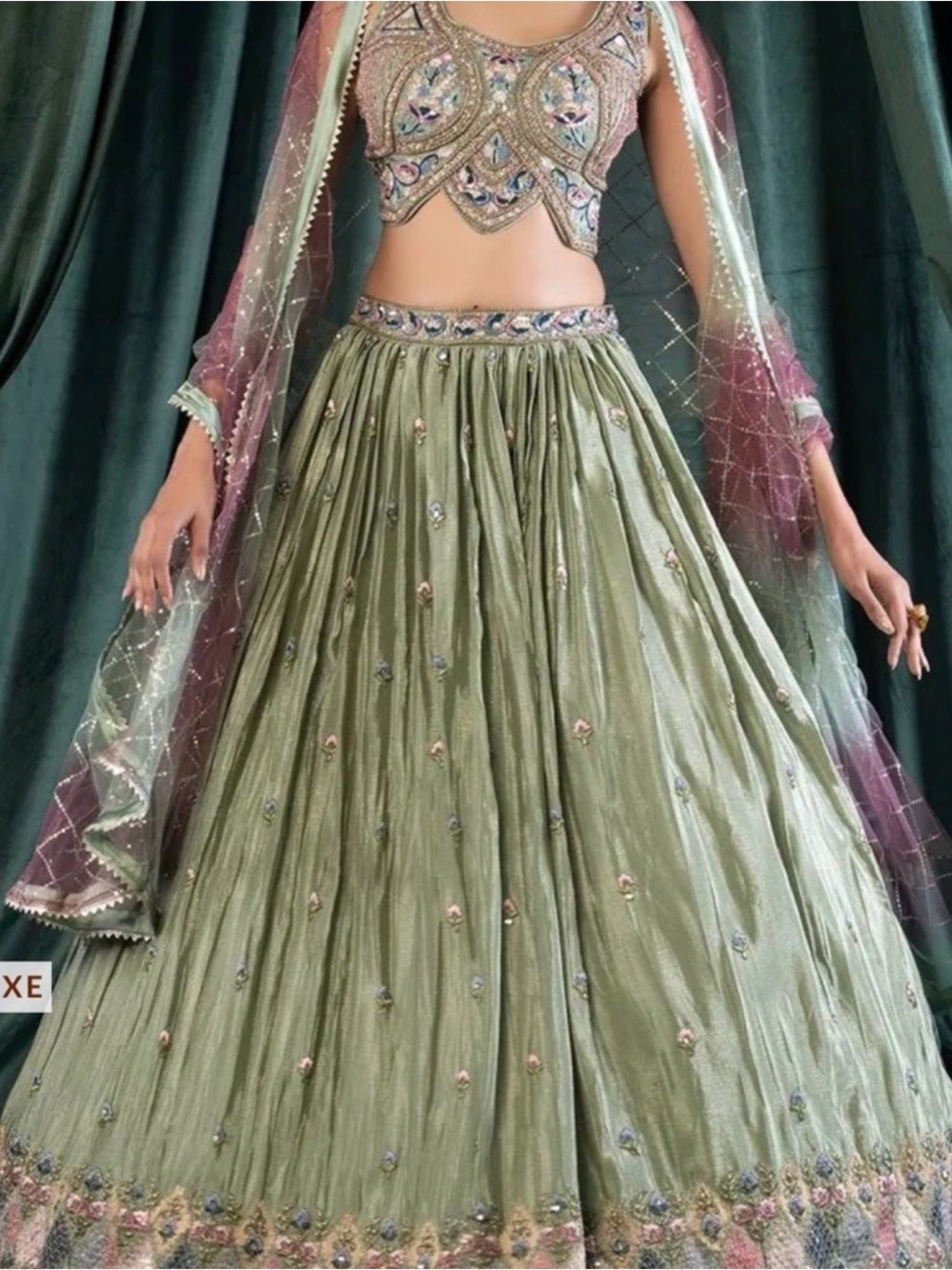 Indya Luxe Women's Sage Green Embellished Lehenga Set